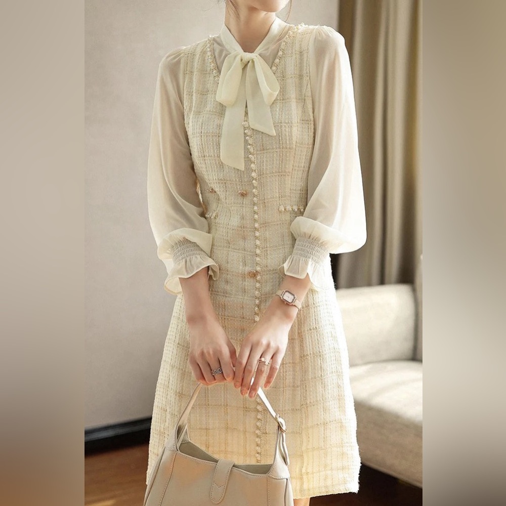 Romantic pearl tweed dress